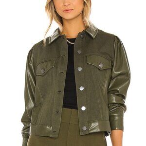 Alice + Olivia Jeans Olive Renee Vegan Leather & Denim Jacket Size XS